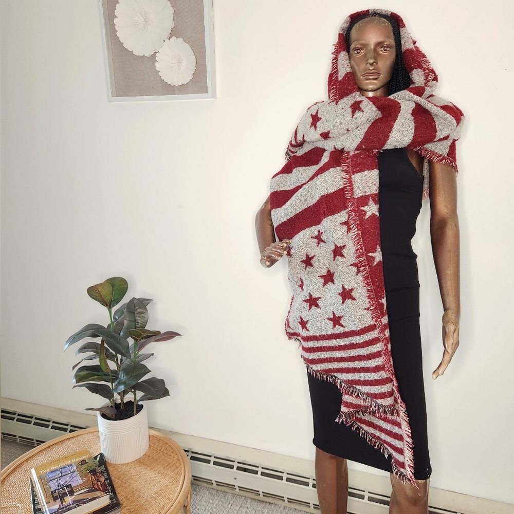 Collection Eighteen American Flag Fringe Knit Scarf Shawl Wrap - Picture 10 of 12